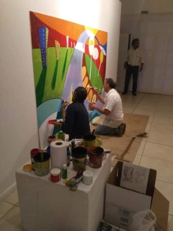 Sergio Caffarena pintando con Aldo Buffolo